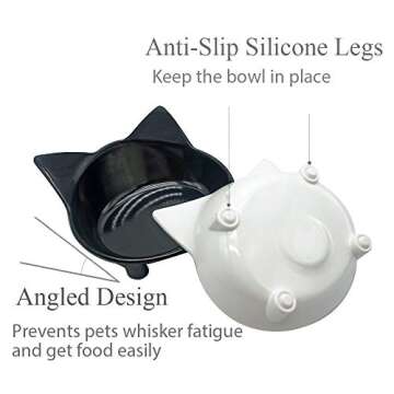 Lorde Cat Feeder - Melamine Cat Food Bowls, Set of 2, 8 oz, Whisker Relief, Non Slip, Dishwasher Safe, BPA Free, Modern Design for Small & Medium Breeds