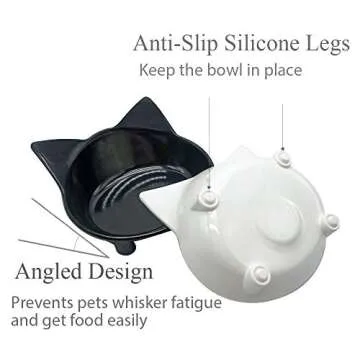 Lorde Cat Feeder - Melamine Cat Food Bowls, Set of 2, 8 oz, Whisker Relief, Non Slip, Dishwasher Safe, BPA Free, Modern Design for Small & Medium Breeds