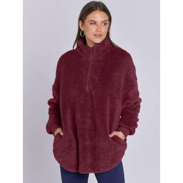 ANRABESS Women's Zip Up Sweatshirt Sherpa Fuzzy Fleece Hoodies Cozy Pullover Soft Sweaters Tops 2024...