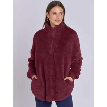 ANRABESS Women's Zip Up Sweatshirt Sherpa Fuzzy Fleece Hoodies Cozy Pullover Soft Sweaters Tops 2024...