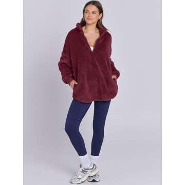 ANRABESS Women's Zip Up Sweatshirt Sherpa Fuzzy Fleece Hoodies Cozy Pullover Soft Sweaters Tops 2024 Fall Trendy Clothes Medium Burgundy