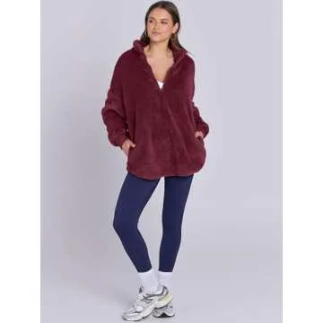 ANRABESS Women's Zip Up Sweatshirt Sherpa Fuzzy Fleece Hoodies Cozy Pullover Soft Sweaters Tops 2024 Fall Trendy Clothes Medium Burgundy