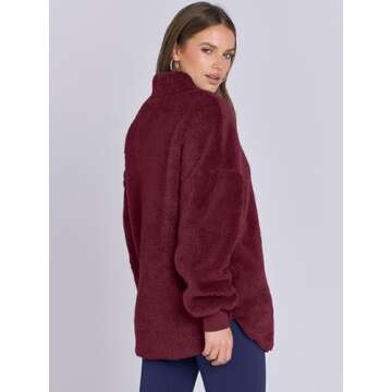 ANRABESS Women's Zip Up Sweatshirt Sherpa Fuzzy Fleece Hoodies Cozy Pullover Soft Sweaters Tops 2024 Fall Trendy Clothes Medium Burgundy