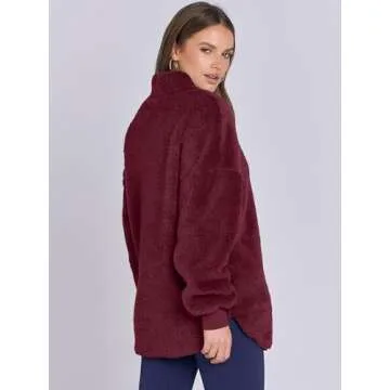 ANRABESS Women's Zip Up Sweatshirt Sherpa Fuzzy Fleece Hoodies Cozy Pullover Soft Sweaters Tops 2024 Fall Trendy Clothes Medium Burgundy