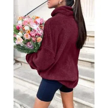 ANRABESS Women's Zip Up Sweatshirt Sherpa Fuzzy Fleece Hoodies Cozy Pullover Soft Sweaters Tops 2024 Fall Trendy Clothes Medium Burgundy