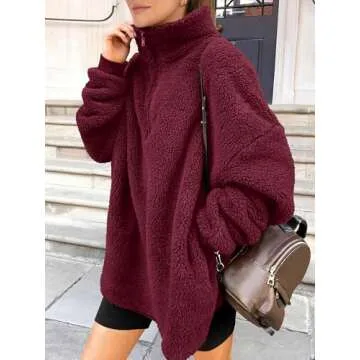 ANRABESS Women's Zip Up Sweatshirt Sherpa Fuzzy Fleece Hoodies Cozy Pullover Soft Sweaters Tops 2024 Fall Trendy Clothes Medium Burgundy