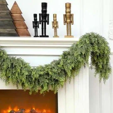Waydress 2 Pcs 9ft Christmas Cedar Garland Artificial Green Cedar Garland Faux Cedar Pine Needles Garland for Home Fireplace Indoor Outdoor Holiday Party Decoration
