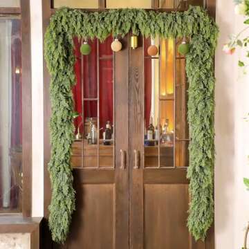 Waydress 2 Pcs 9ft Christmas Cedar Garland Artificial Green Cedar Garland Faux Cedar Pine Needles Garland for Home Fireplace Indoor Outdoor Holiday Party Decoration