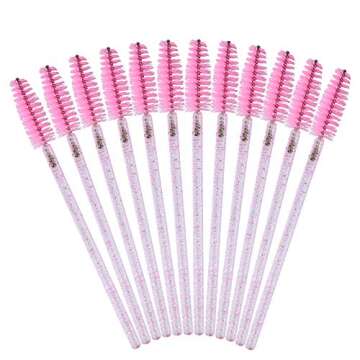 G2PLUS 300PCS Crystal Eyelash Brushes, Pink Disposable Mascara Wands Makeup Applicator, Adjustable Lash Spoolies for Eyelash Extensions and Eyebrow Brush