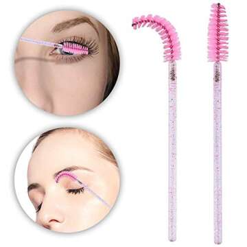 G2PLUS 300PCS Crystal Eyelash Brushes, Pink Disposable Mascara Wands Makeup Applicator, Adjustable Lash Spoolies for Eyelash Extensions and Eyebrow Brush
