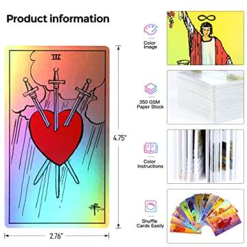 MagicSeer Rainbow Tarot Cards Decks, Tarot Card and Book Sets for Beginners, Holographic Tarot Deck