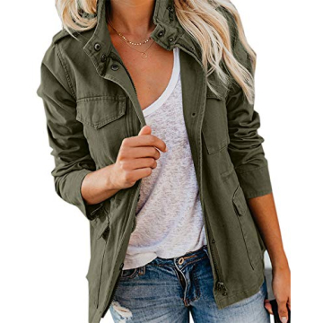 Pepochic Women's Military Jacket: Stylish Utility Zip-Up Coat for All Seasons