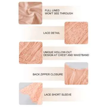 Bdcoco Women's V Neck Floral Lace Wedding Dress Short Sleeve Bridesmaid Evening Party Maxi Dress Pink Peach