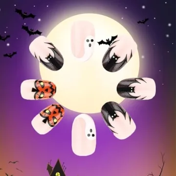 Halloween French Tips Press on Nails 24 Pcs for Women