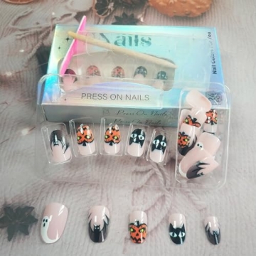 Halloween French Tips Press on Nails 24 Pcs for Women