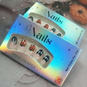 Halloween French Tips Press on Nails 24 Pcs for Women