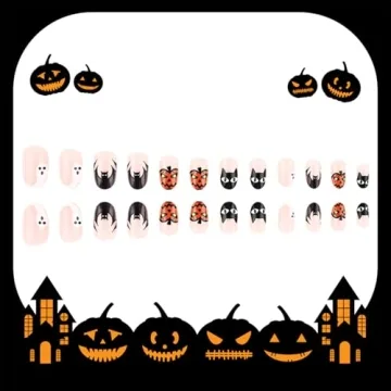 Halloween French Tips Press on Nails 24 Pcs for Women