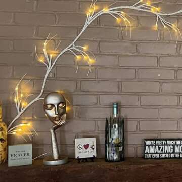 Hypestar Lighted Garland with Birch Branches 6FT 48 Warm Lights, Lighted Birch Garland with Timer,Pre Lit Birch Garlands for Bedroom Wall Chrismtas Indoor Decorations (Battery Operated-707)