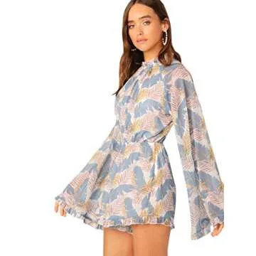 Romwe Floral Ruffle Bell Sleeve Jumpsuit for Women