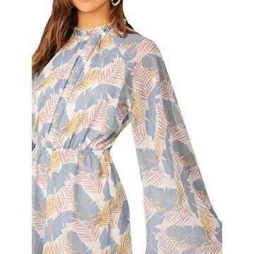 Romwe Floral Ruffle Bell Sleeve Jumpsuit for Women