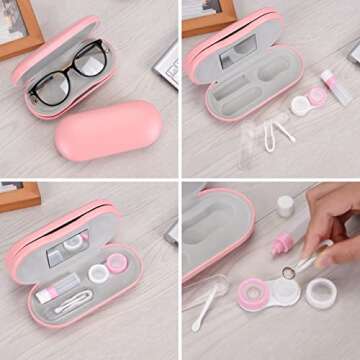 Muf 2 in 1 Contact Lens Case and Glasses Case,Double Sided Dual Use Design,Leak Proof & Portable,Tweezer and Contact Lens Solution Bottle Included for Travel Kit,Pink
