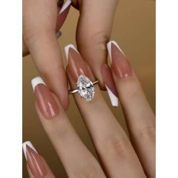 RODIFFY 3.5CT Marquise Cut Engagement Ring,Simulated Diamond Ring,925 Sterling Silver 18K Yellow/White Gold Plated Promise Ring(4, (Style 1) White Gold)