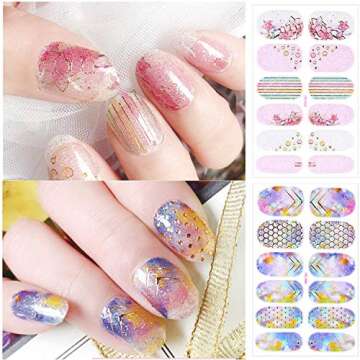 16 Sheets Full Wrap Gradient Nail Polish Stickers Self-Adhesive Nail Art Decal Strips Full Cover Nail Art Stickers with 2 Pieces Nail Files for Women Girls DIY Nail Art Decoration (Natural Style)
