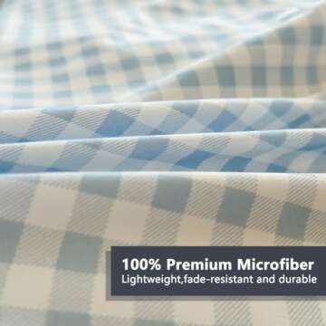 NSNLGSGC Queen Comforter Set, Light Blue Gingham Bedding Comforter Sets, Blue Grid Bed Comforter 3 Pieces (1 Comforter, 2 Pillowcases)