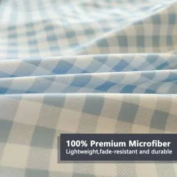 NSNLGSGC Queen Comforter Set, Light Blue Gingham Bedding Comforter Sets, Blue Grid Bed Comforter 3 Pieces (1 Comforter, 2 Pillowcases)