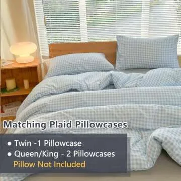 NSNLGSGC Queen Comforter Set, Light Blue Gingham Bedding Comforter Sets, Blue Grid Bed Comforter 3 Pieces (1 Comforter, 2 Pillowcases)