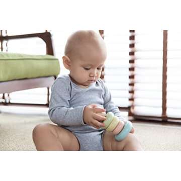 PlanToys First Stacking Rings Baby Toy - Sustainably Made from Rubberwood Featuring Organic-Pigment Coloring and Water-Based Dyes with Collapsible Central Rod for Safety