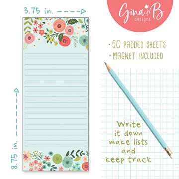 Buy Set of 2 Teal/Coral Flowers List Pad with Magnet