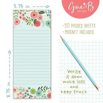 Buy Set of 2 Teal/Coral Flowers List Pad with Magnet