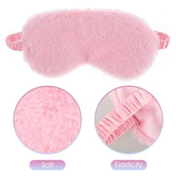 2 Pcs Plush Fluffy Eye Mask Soft Sleeping Blindfold Eye Cover Comfortable Furry Faux Fur Sleeping Mask Satin Nap Night Eyeshade Cover for Women Men Gift (White, Pink)