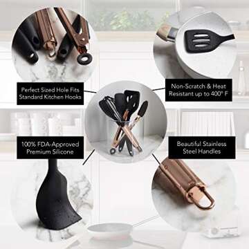 COOK WITH COLOR Silicone Cooking Utensils, Kitchen Utensil Set, Easy to Clean Silicone Kitchen Utensils, Cooking Utensils for Nonstick Cookware, Kitchen Gadgets Set, Mini, Black