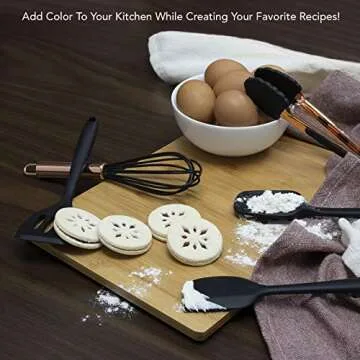 COOK WITH COLOR Silicone Cooking Utensils, Kitchen Utensil Set, Easy to Clean Silicone Kitchen Utensils, Cooking Utensils for Nonstick Cookware, Kitchen Gadgets Set, Mini, Black
