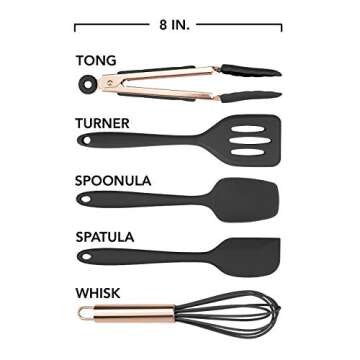 COOK WITH COLOR Silicone Cooking Utensils, Kitchen Utensil Set, Easy to Clean Silicone Kitchen Utensils, Cooking Utensils for Nonstick Cookware, Kitchen Gadgets Set, Mini, Black