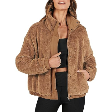 ANRABESS Womens Fleece Jacket Casual Long Sleeve Cropped Sherpa Button Down Fuzzy Warm Coats Fall Ou...