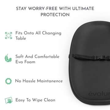 Evolur Eva Baby Changing Pad in Black, Soft, Lightweight and Portable Changing Pad, Fits All Changing Table, Waterproof Firm Padding