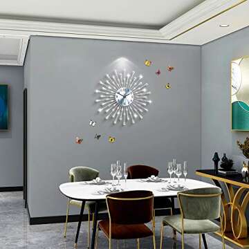 FLEBLE Large Wall Clocks for Living Room Decor Modern Silent Wall Clock Battery Operated Non-Ticking for Bedroom Kitchen Office Home Decoration 20 Inch Silver Drop Crystal Wall Watch for Indoor