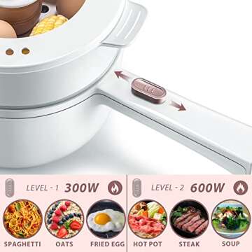 Bear Hot Pot Electric with Steamer, 1.6L Rapid Noodles Cooker, Mini Pot, Non-Stick Frying Pan for St...