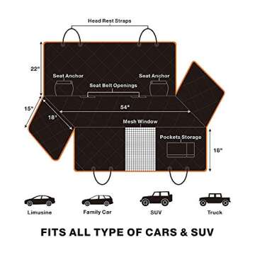 iBuddy Dog Seat Cover with Mesh Window 100% Waterproof Car Seat Covers for Dogs Durable Pet Seat Cover for Back Seat with Side Flaps Washable Dog Car Hammock Against Dirt and Dog Fur for Car and SUV