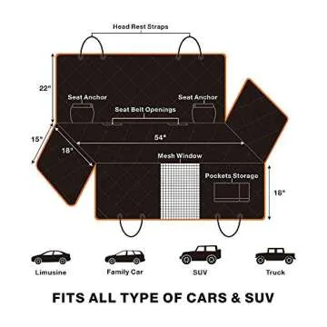 iBuddy Dog Seat Cover with Mesh Window 100% Waterproof Car Seat Covers for Dogs Durable Pet Seat Cover for Back Seat with Side Flaps Washable Dog Car Hammock Against Dirt and Dog Fur for Car and SUV