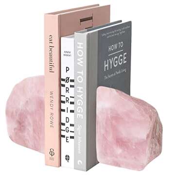 MOGEMT Rose Quartz Bookends - Unique Pink Crystal Home Decor Pair