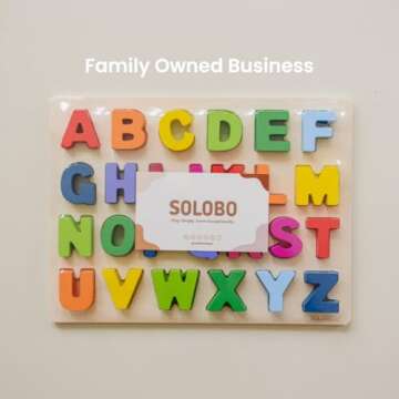 Solobo Uppercase Alphabet Puzzle - Wooden Toddler Alphabet Learning Toy - Perfect ABC Puzzle for Kin...