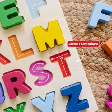 Solobo Uppercase Alphabet Puzzle - Wooden Toddler Alphabet Learning Toy - Perfect ABC Puzzle for Kindergarten Classroom - Quality Wooden Puzzles for Kids - Best ABC Toys & Montessori Education