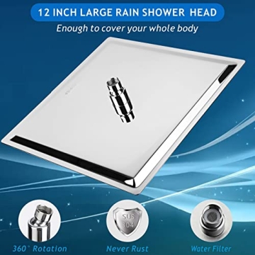 Voolan Rain Shower Head - Luxurious 12" Showerhead for Home