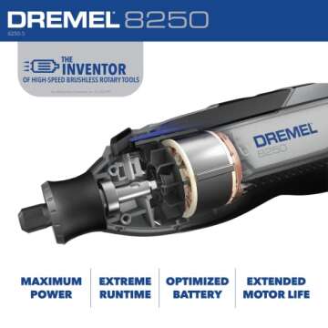 Dremel 8250-5 12V Lithium-Ion Variable Speed Cordless Rotary Tool with Brushless Motor - 5 Rotary Tool Accessories, 3Ah Battery, Charger, and Tool Bag