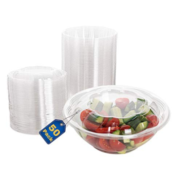 Smygoods Disposable Plastic Salad Bowls with Airtight Lids (Pack of 50-24 oz) Ideal for Meal Prep, T...