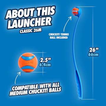 Chuckit! Classic 26M Dog Ball Launcher, 26" Length, Includes Medium Ball (2.5") For Dogs 20-60 Pounds, Made in USA